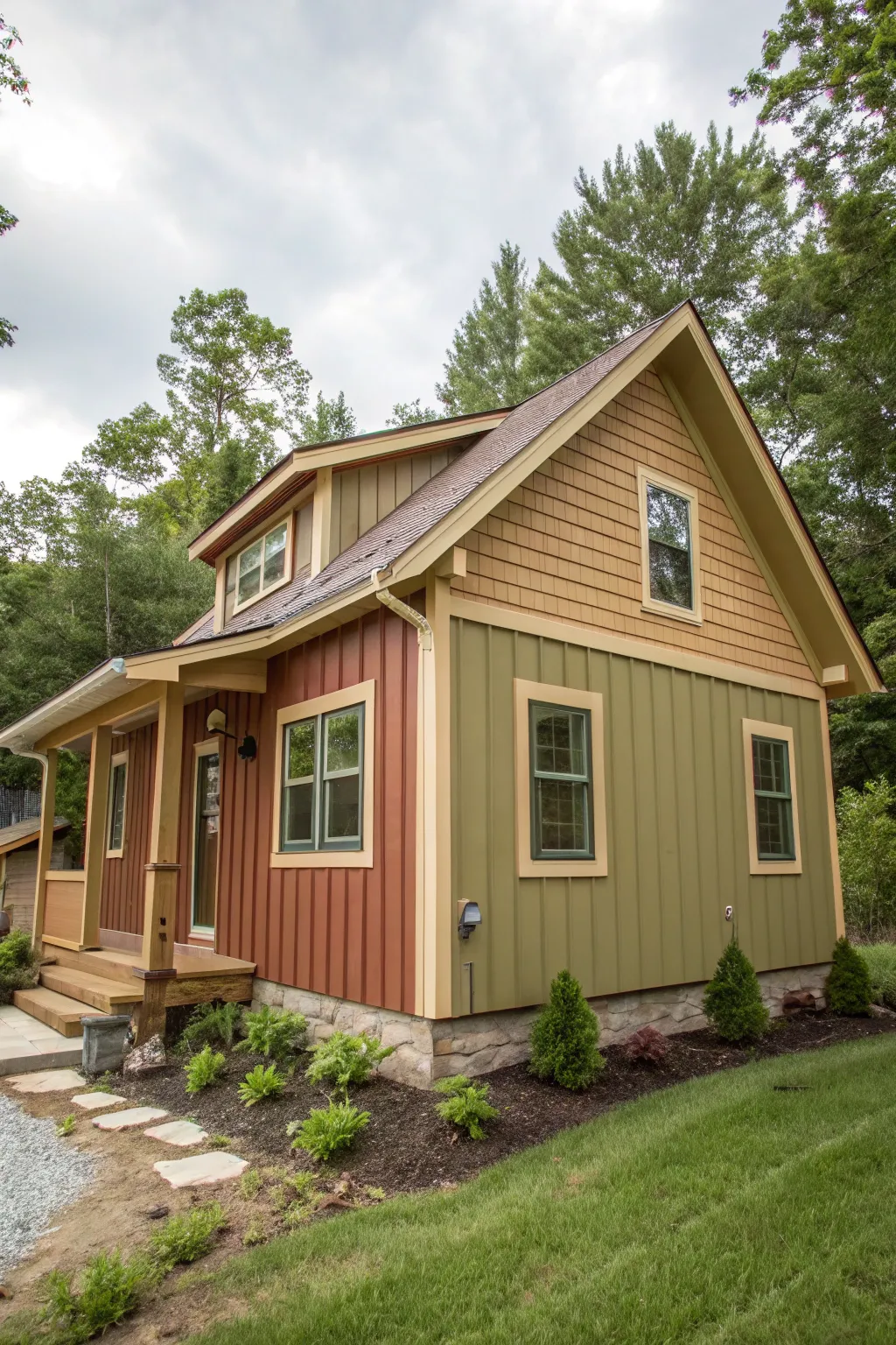 Board and batten siding adds cottage charm.