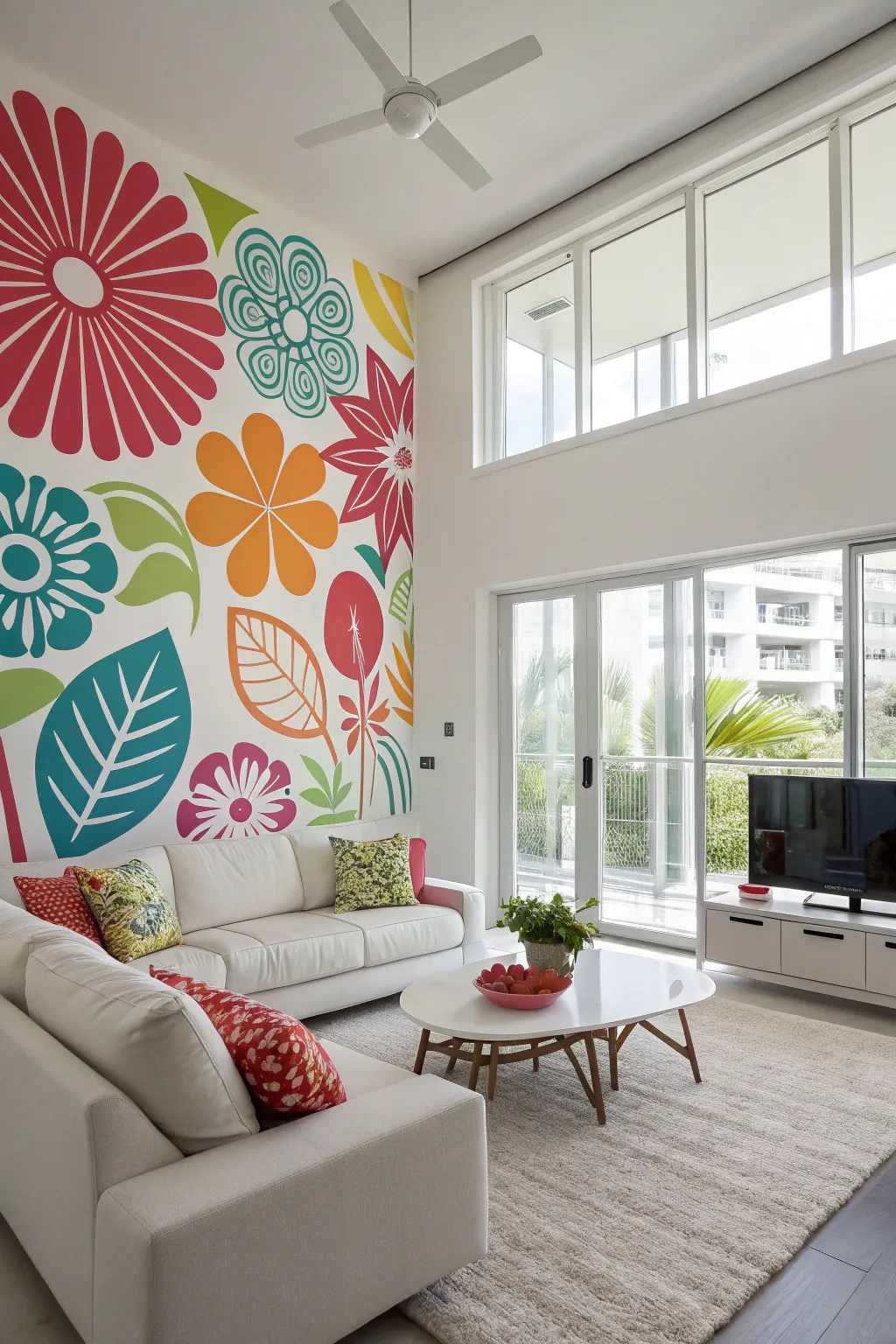 Enhance your living room with bold abstract art decals.