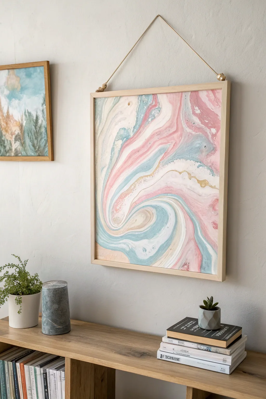 Elevate your space with the serene beauty of marbled canvas art. A perfect blend of simplicity and craftsmanship.