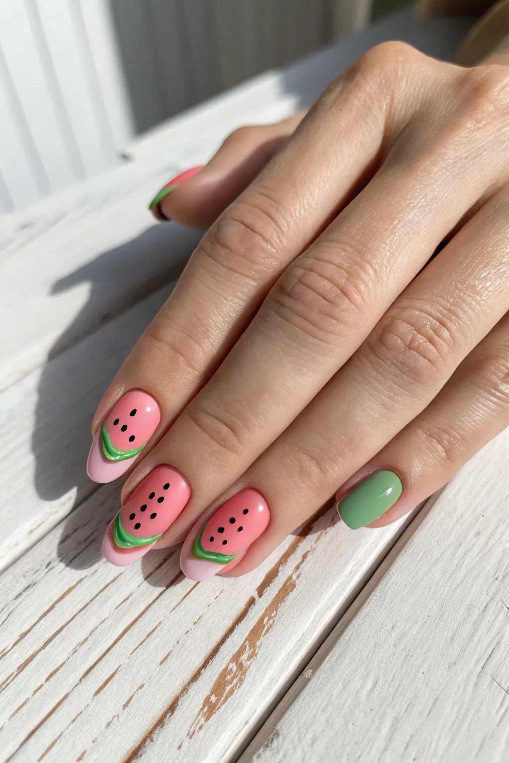Embrace the subtle sweetness of summer with these blush watermelon nails, perfect for a touch of dreamy elegance.