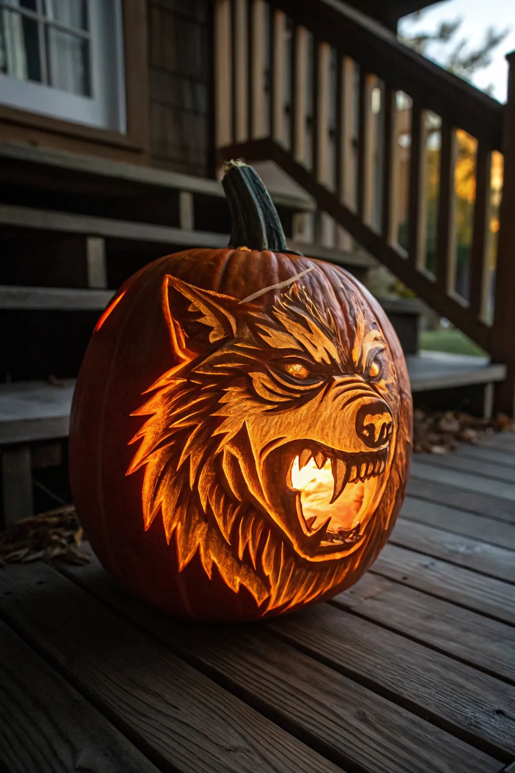 Unleash your carving skills with this show-stopping snarling werewolf pumpkin!