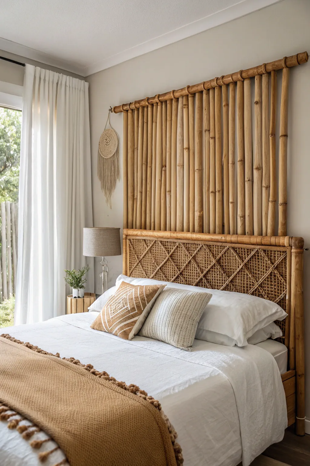 Transform your bedroom into a serene oasis with a handcrafted bamboo headboard; where minimalism meets boho charm.