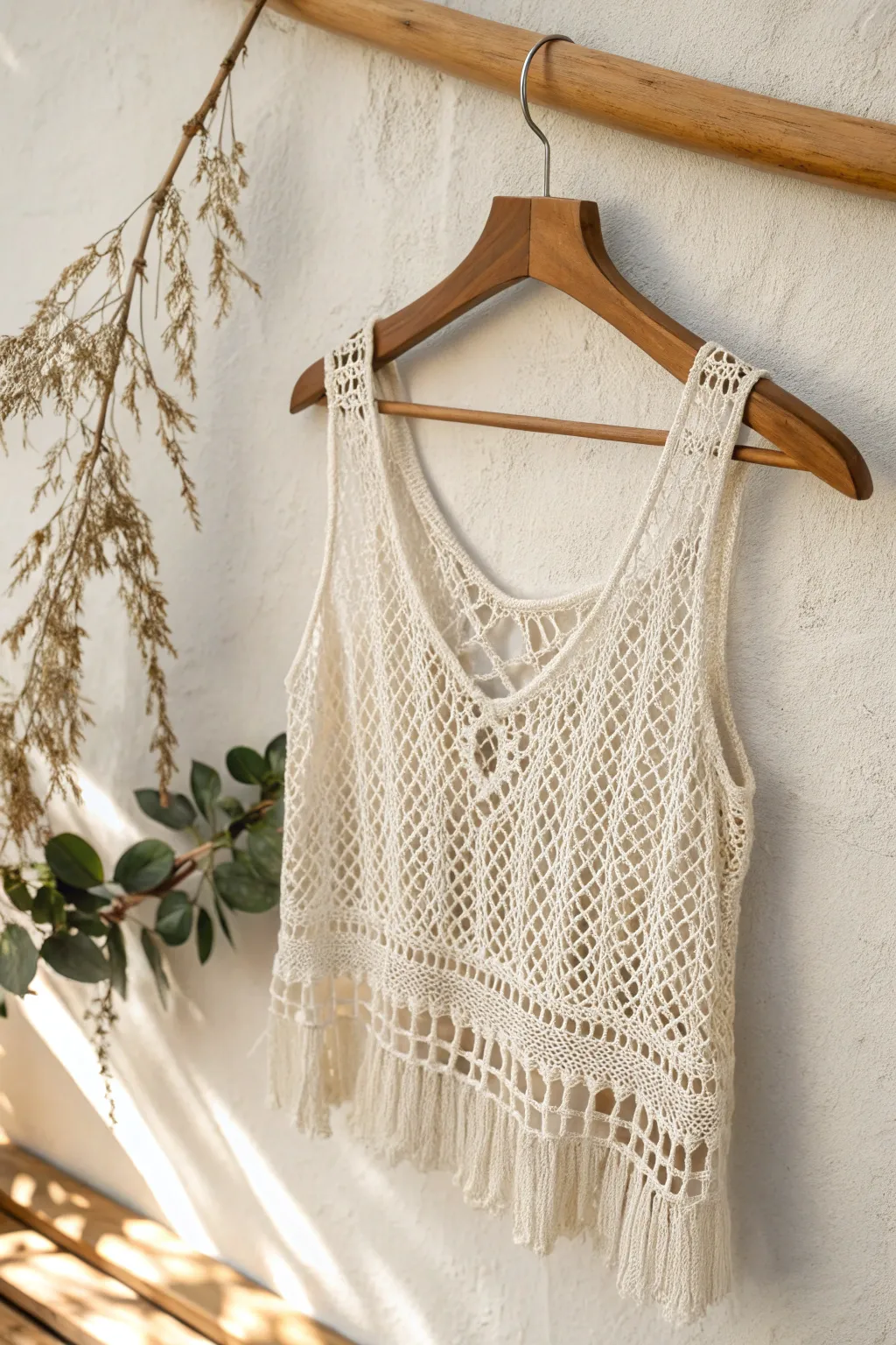 Embrace summer's breeze with a handcrafted lacy crochet top, the epitome of minimalist elegance.