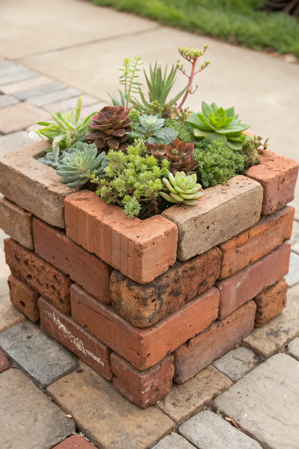 Transform old bricks into a masterpiece with this eye-catching succulent planter.