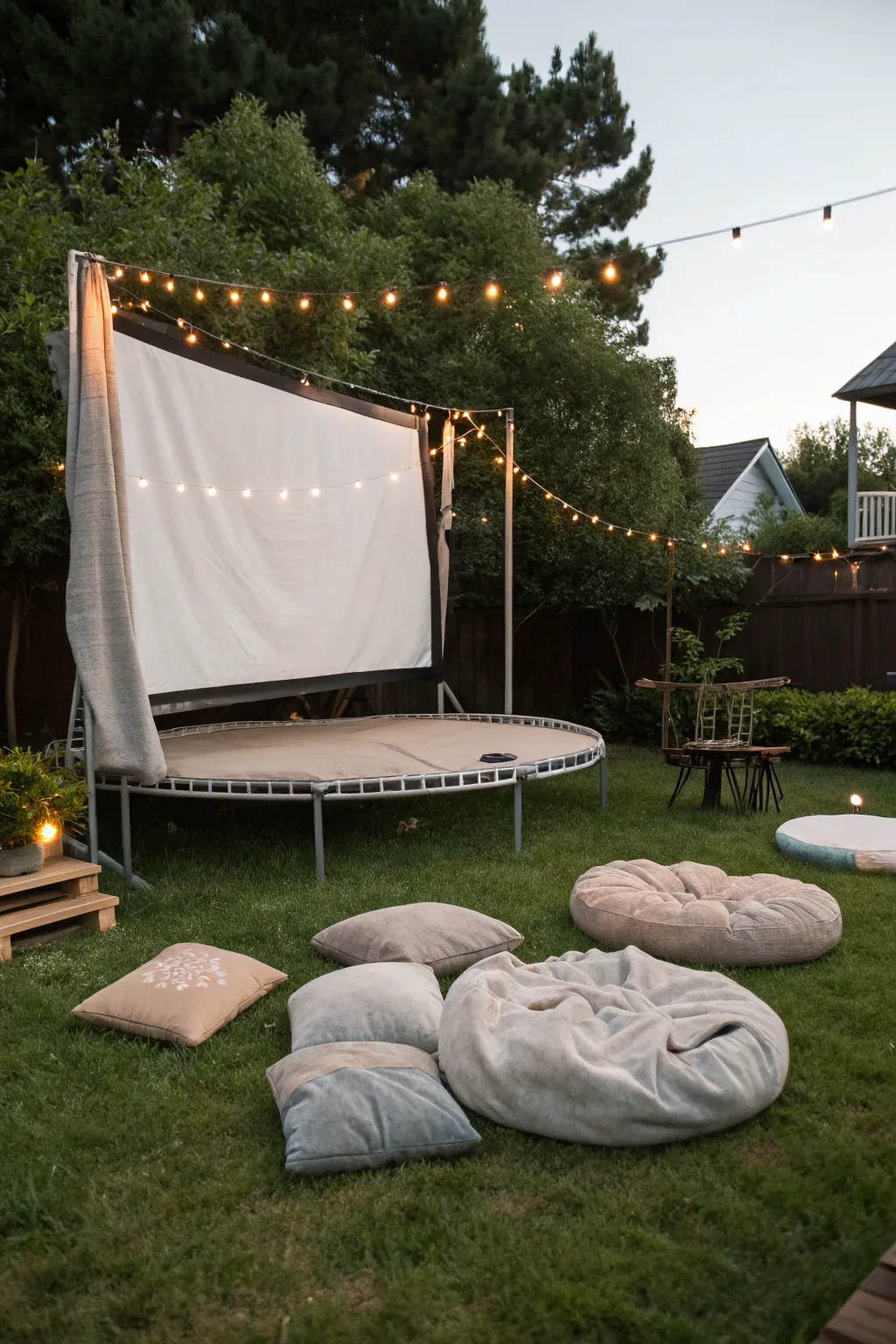 Transform your trampoline into a charming outdoor movie theater and redefine your movie nights!
