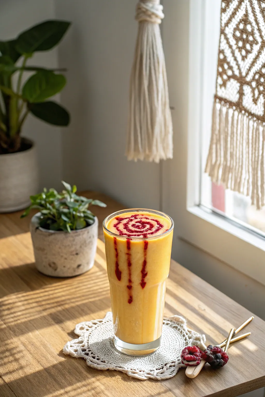 Indulge in a refreshing Chamoy Mango Smoothie – a perfect blend of tropical delight and artisanal charm, ideal for sunlit afternoons.