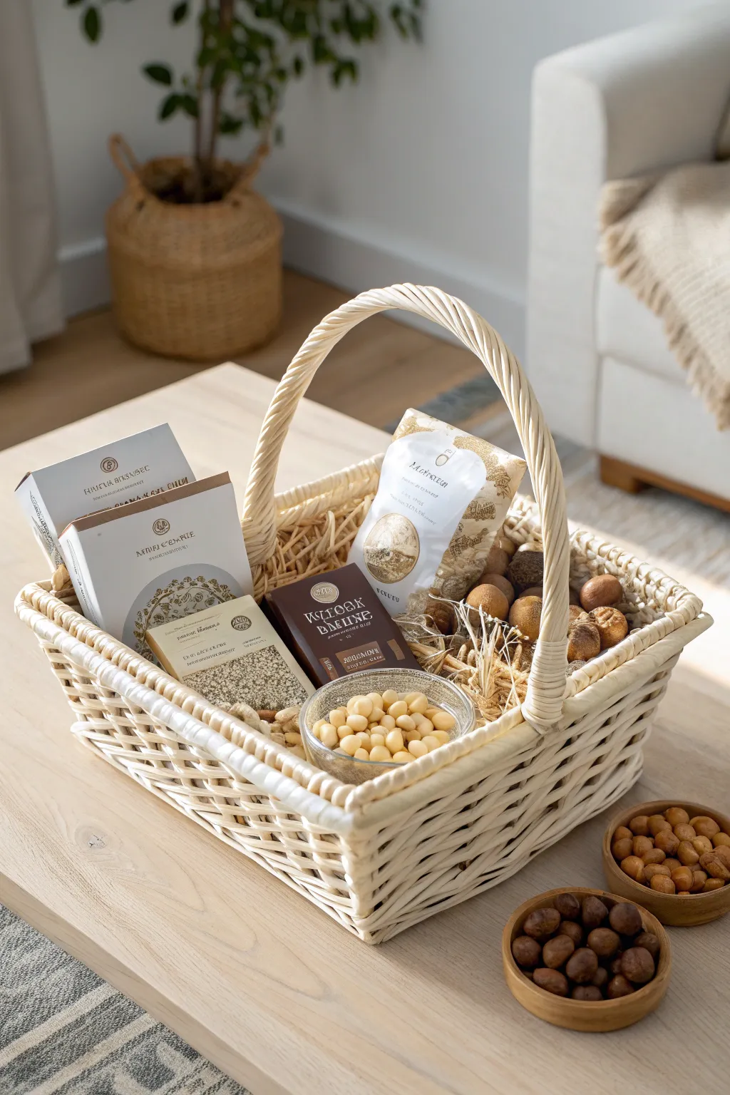 Elevate your gifting with a touch of elegance: a gourmet snack basket that delights the senses.