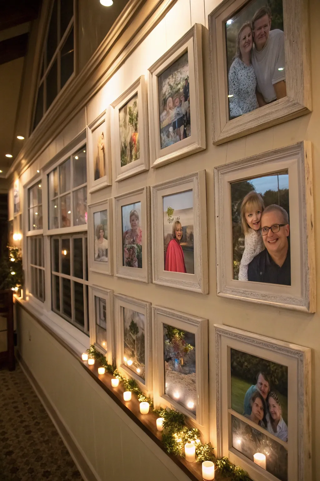 Transform window frames into a charming photo gallery.