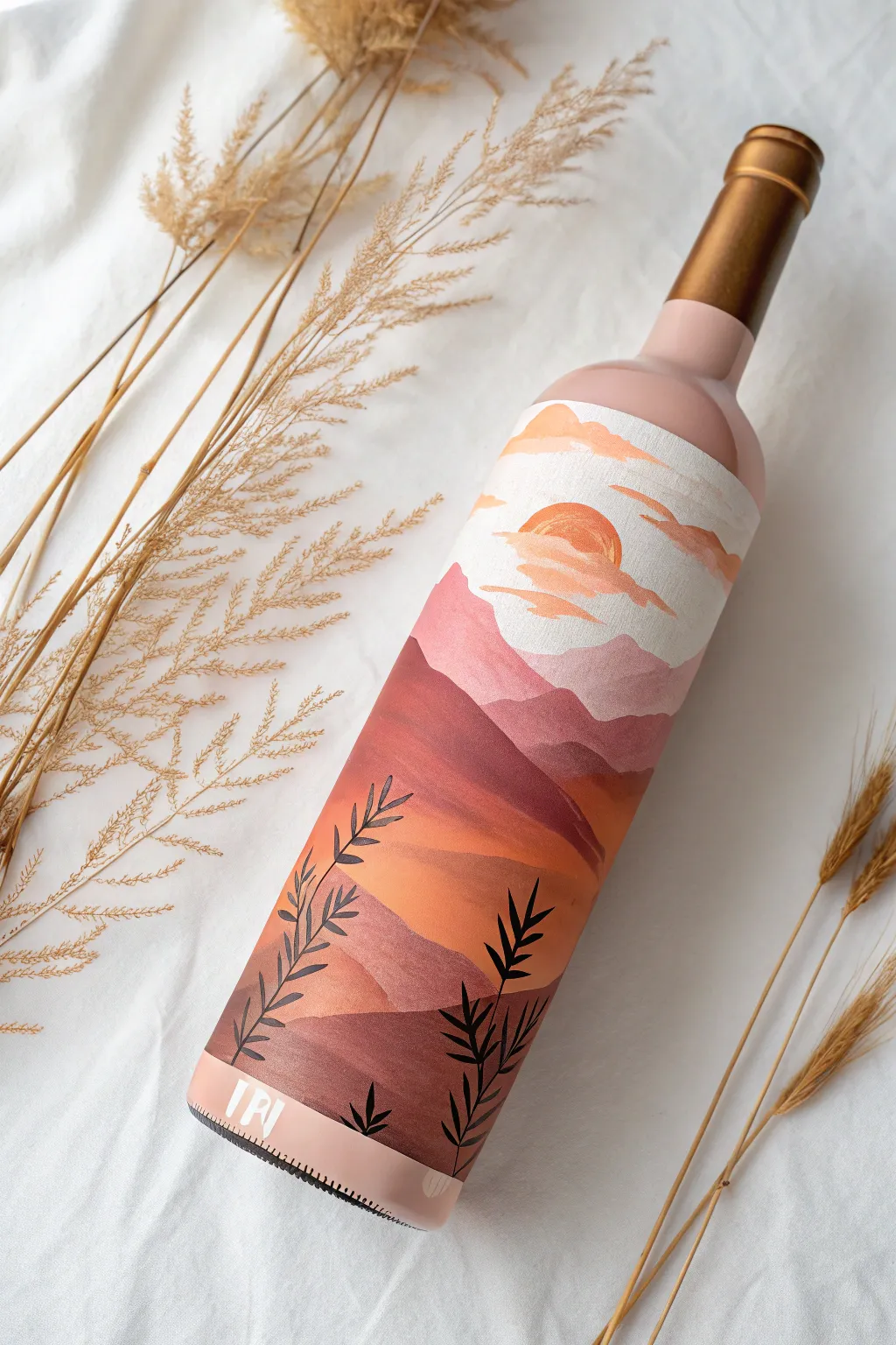 Embrace the serenity of nature with this minimalist wine bottle art.