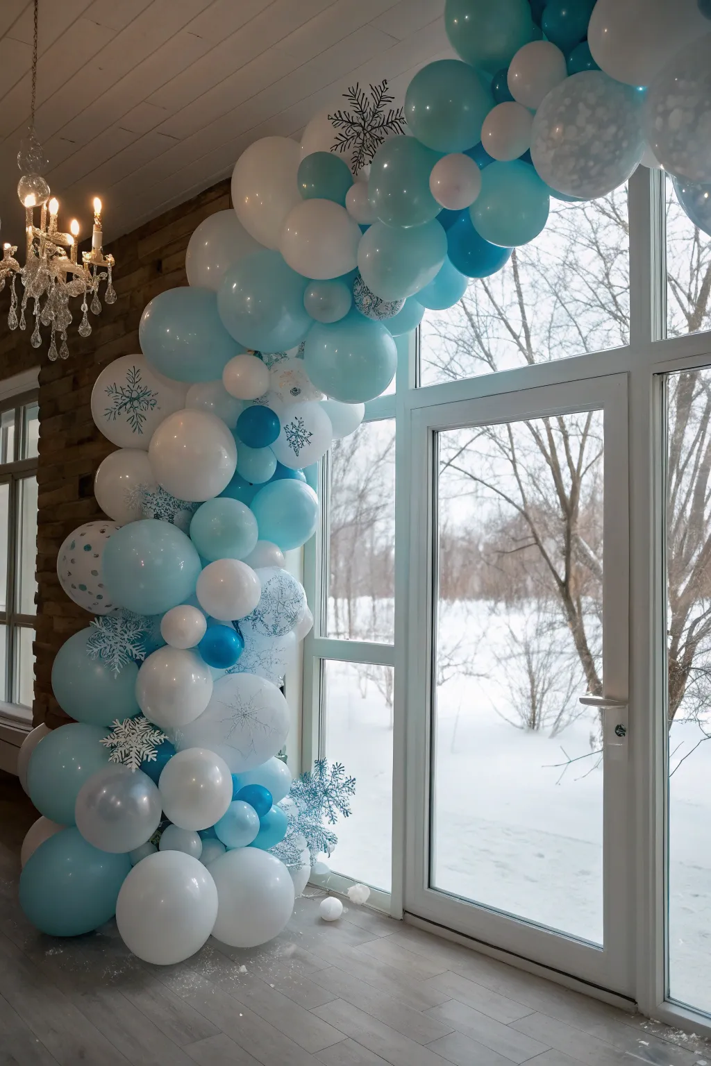 Playful balloon garland for a winter wonderland.