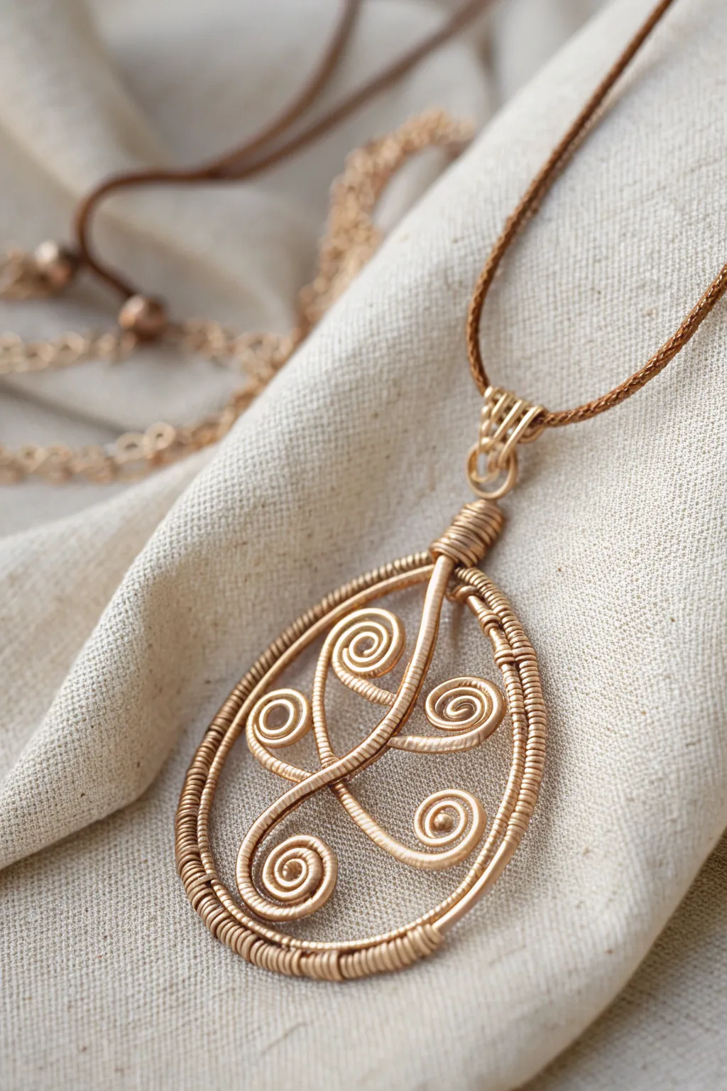 Discover the art of simplicity with this beautifully crafted wire wrapped pendant. Embrace the elegance of intricate spirals.