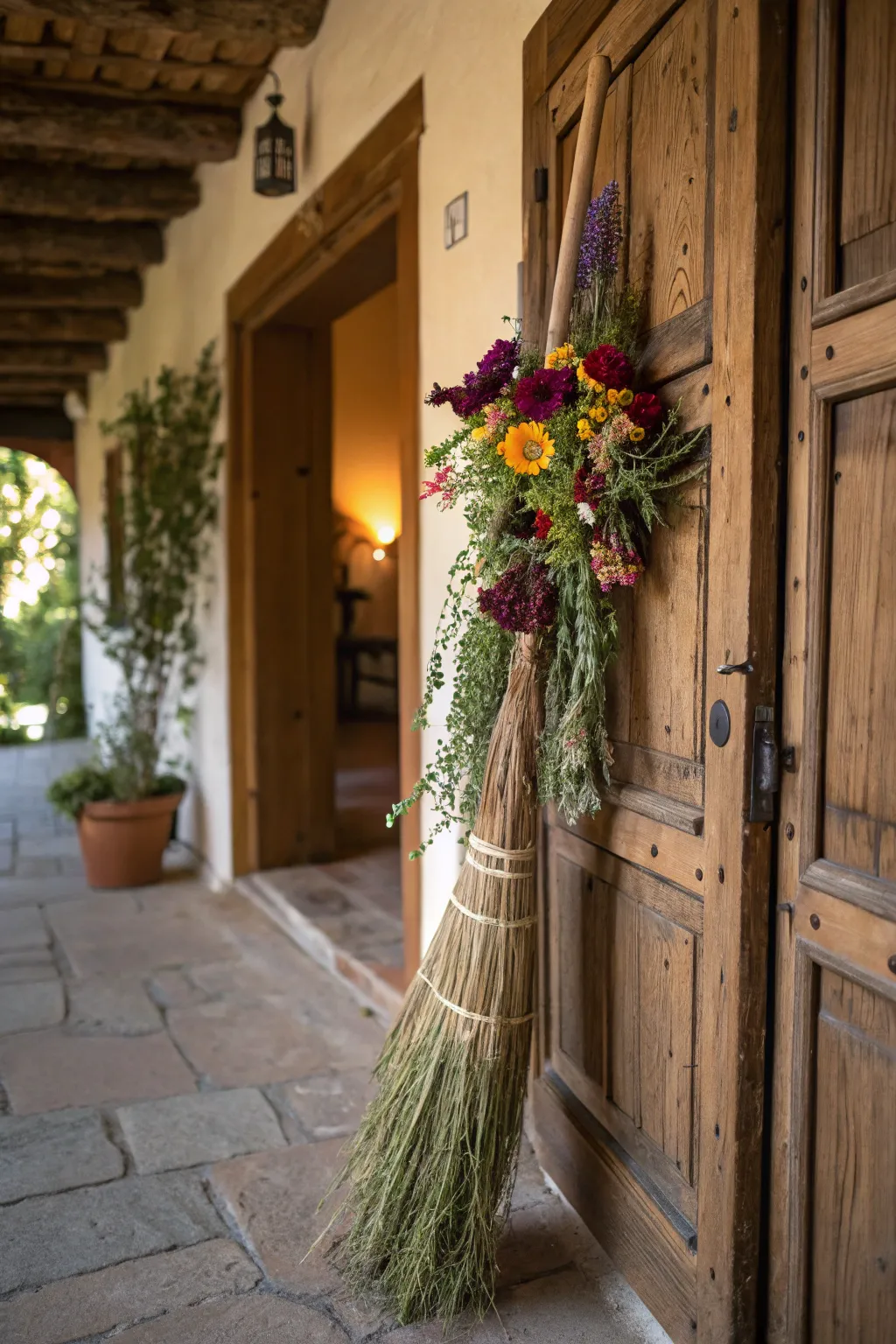 Infuse color and scent into your home with a floral witch broom.