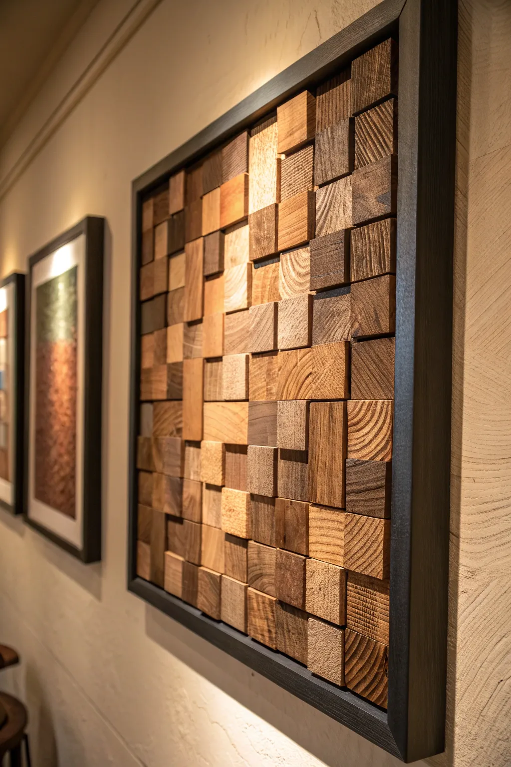 Elevate your space with handcrafted wooden mosaic wall art.
