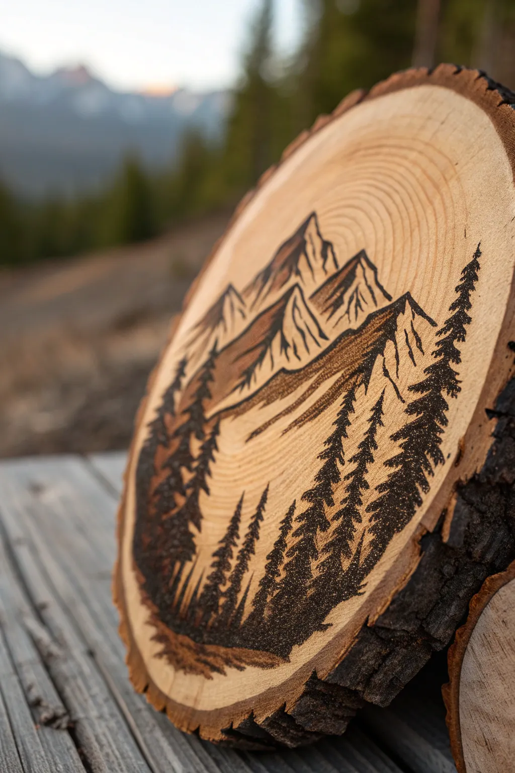 Craft your own rustic charm with simple yet stunning wood-burned mountain landscapes.