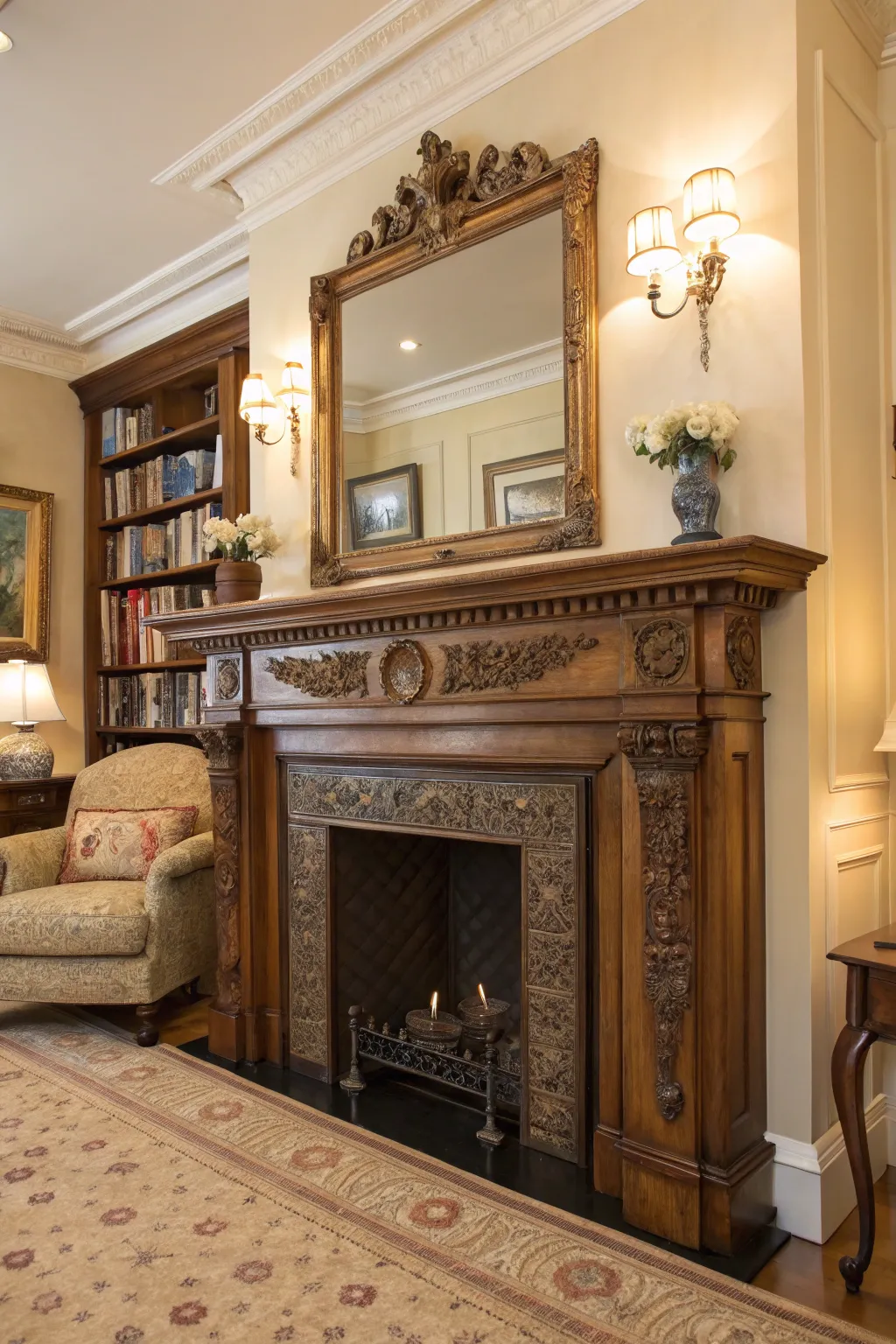 Add timeless elegance with a classic wood mantel.