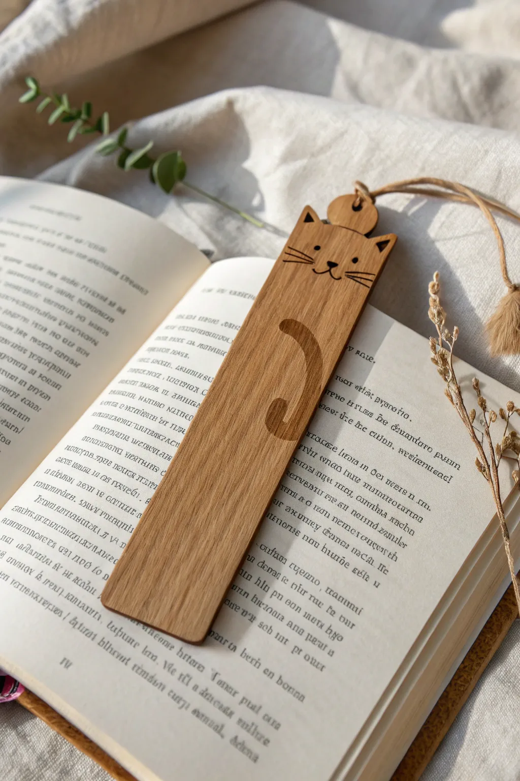 Add a touch of whimsy to your reading with this charming cat-shaped wooden bookmark.