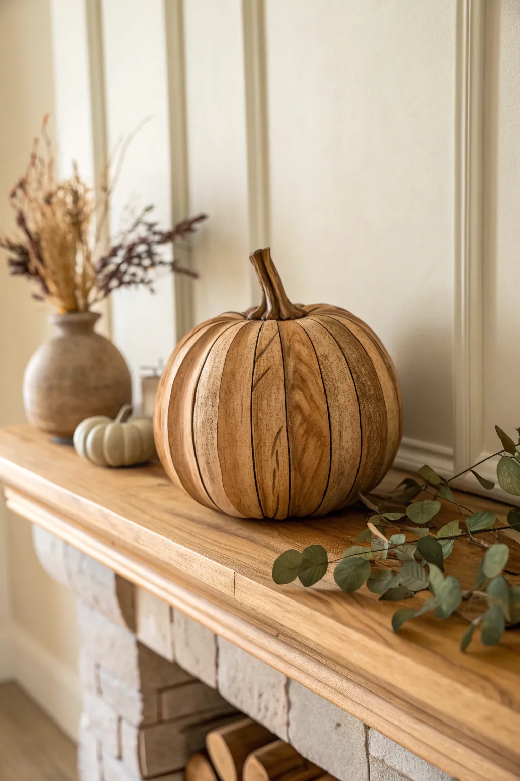 Embrace the cozy vibes of fall with this handcrafted wooden pumpkin, perfect for adding a touch of natural elegance to your home decor.