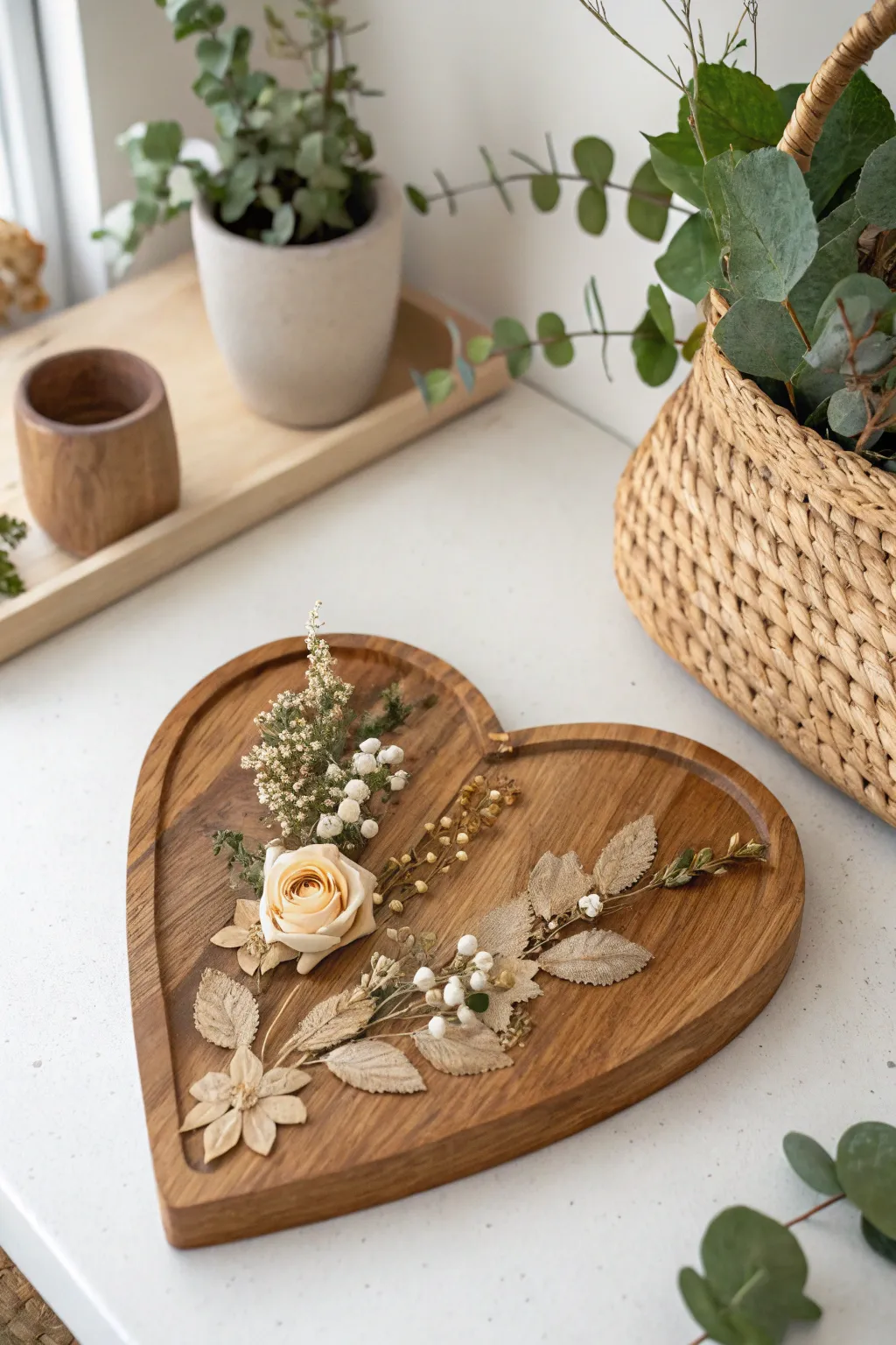 Embrace the beauty of nature with handcrafted wooden hearts adorned with dried flowers. Simplicity and elegance combined.