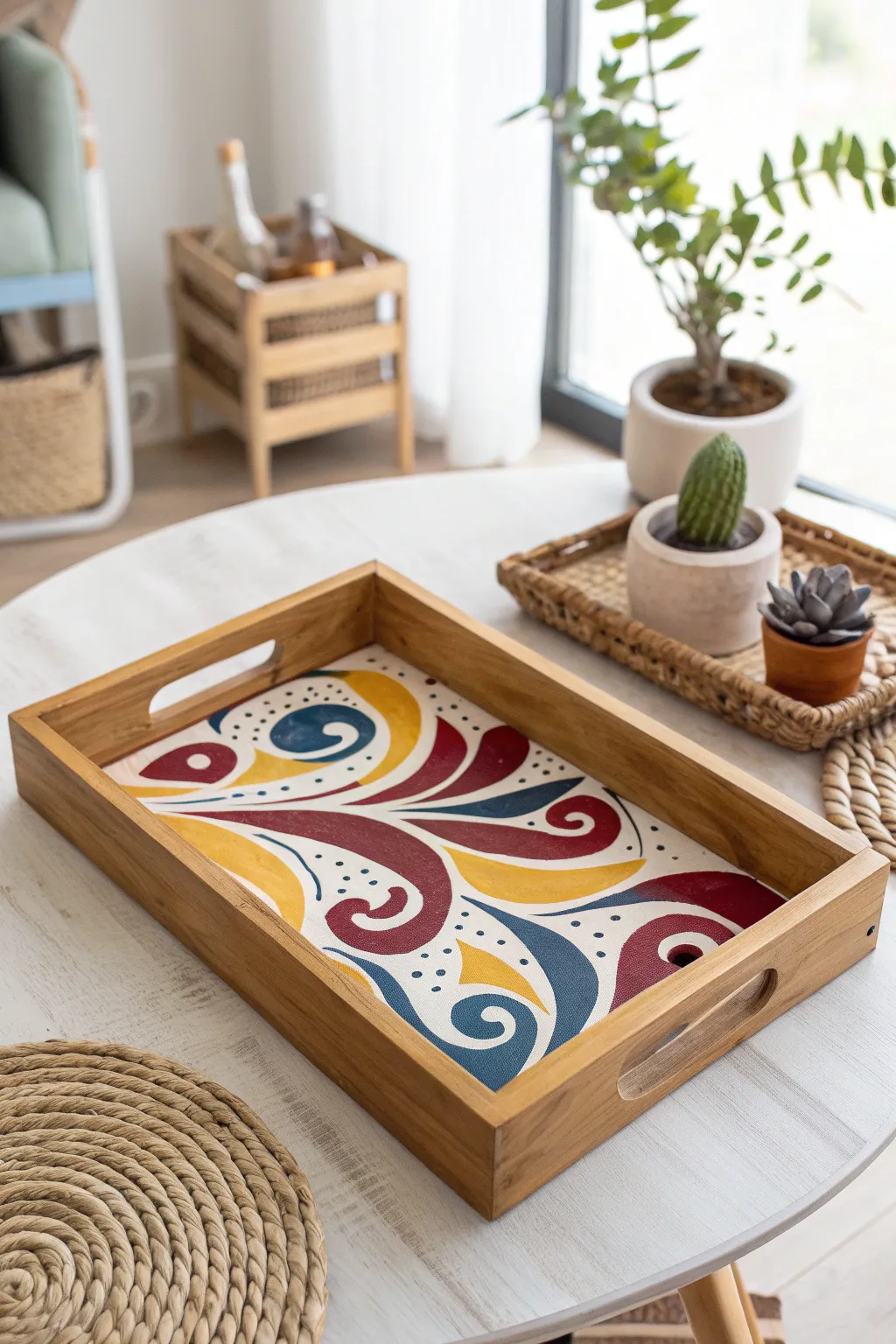 Embrace the Abstract Adventure: A bold splash of creativity on a wooden canvas.