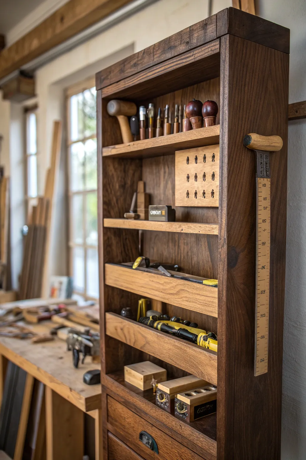 Transform your workshop into a masterpiece with custom-crafted shelving solutions that celebrate the art of organization.