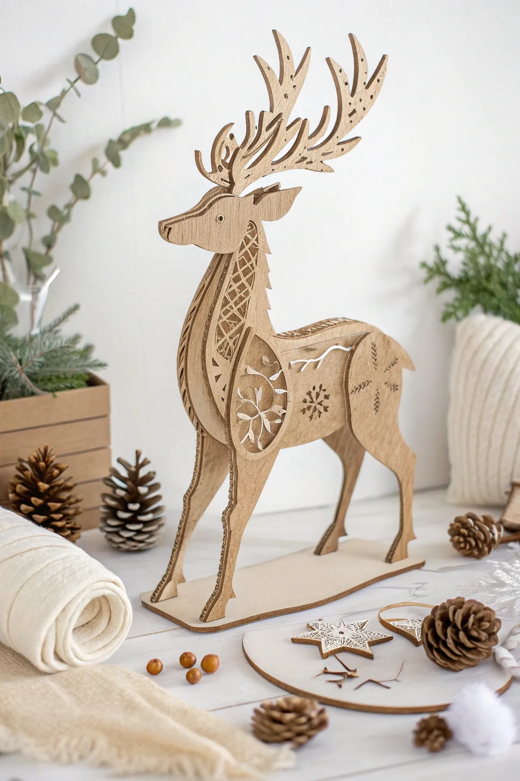 Elevate your holiday decor with a touch of minimalist elegance and boho charm: handcrafted 3D cardboard reindeer that prance with style.