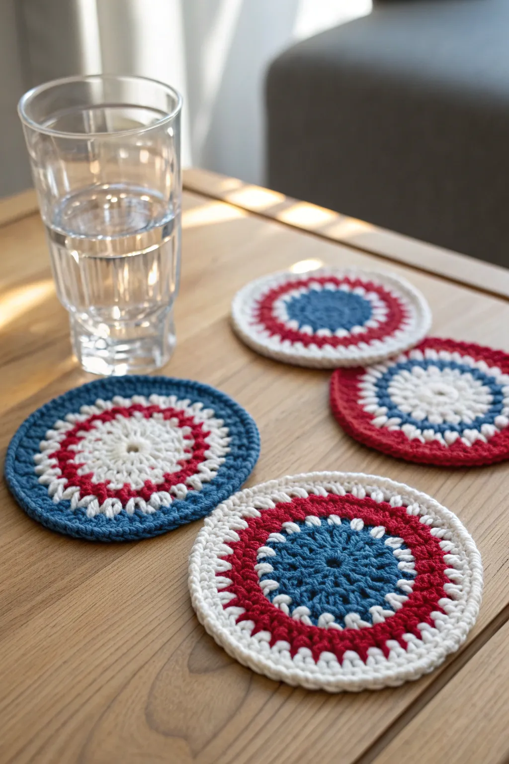 Elevate your summer soirées with these stunning Red, White, and Blue Crochet Coasters, where minimalist design meets boho elegance.