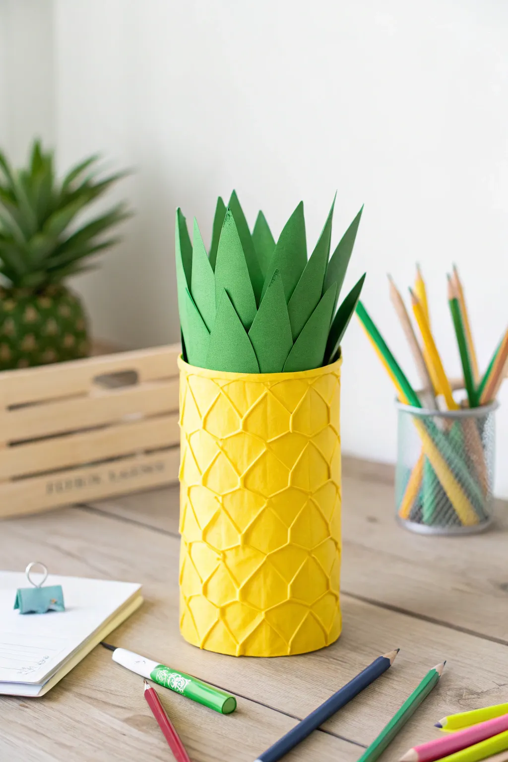 Add a slice of tropical cheer to your desk with this charming pineapple pen holder!