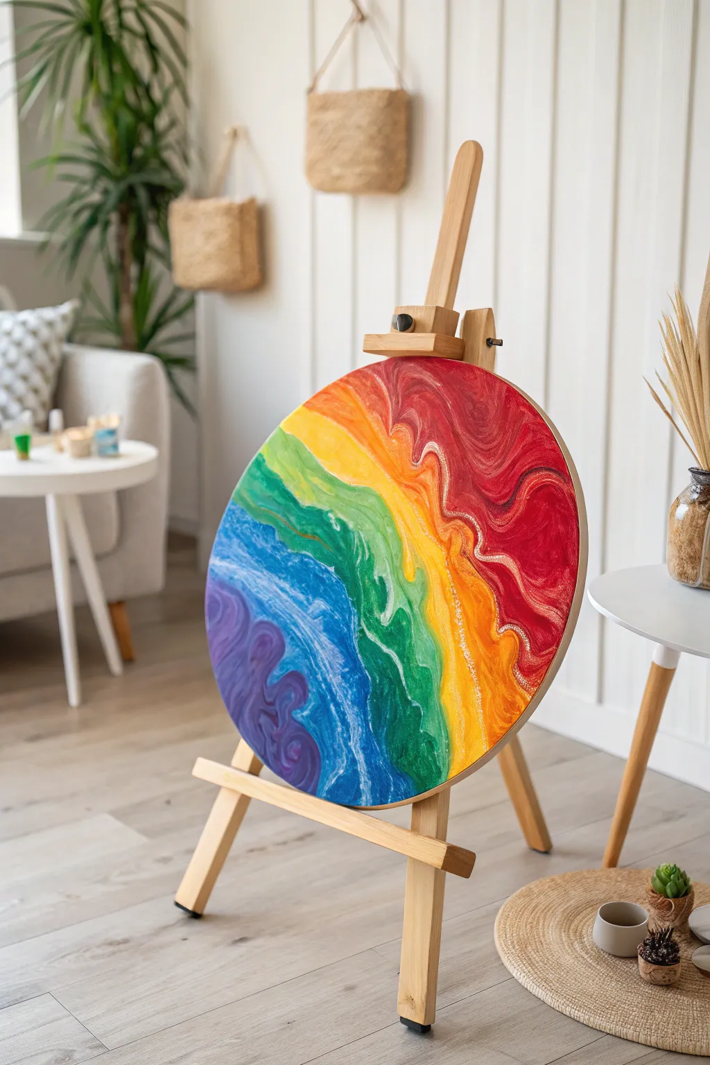 Unleash your creativity with a stunning rainbow ripple masterpiece that brightens any space!