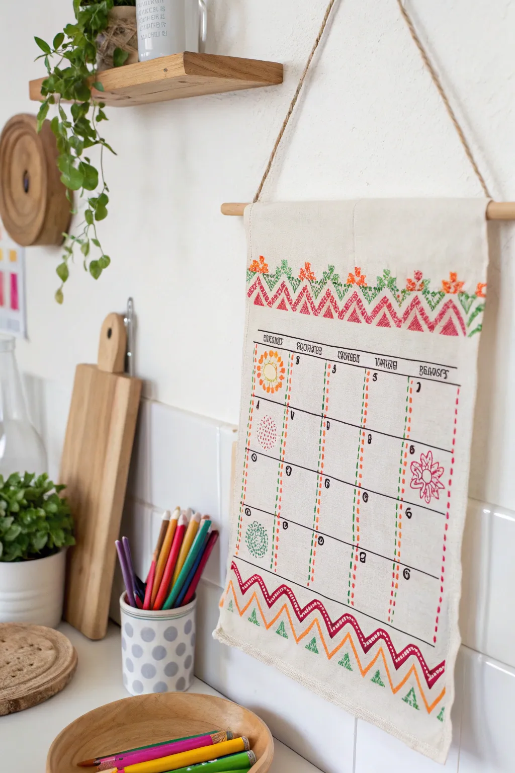 Transform your kitchen with a vibrant handcrafted activity calendar that combines Scandinavian minimalism with boho charm.