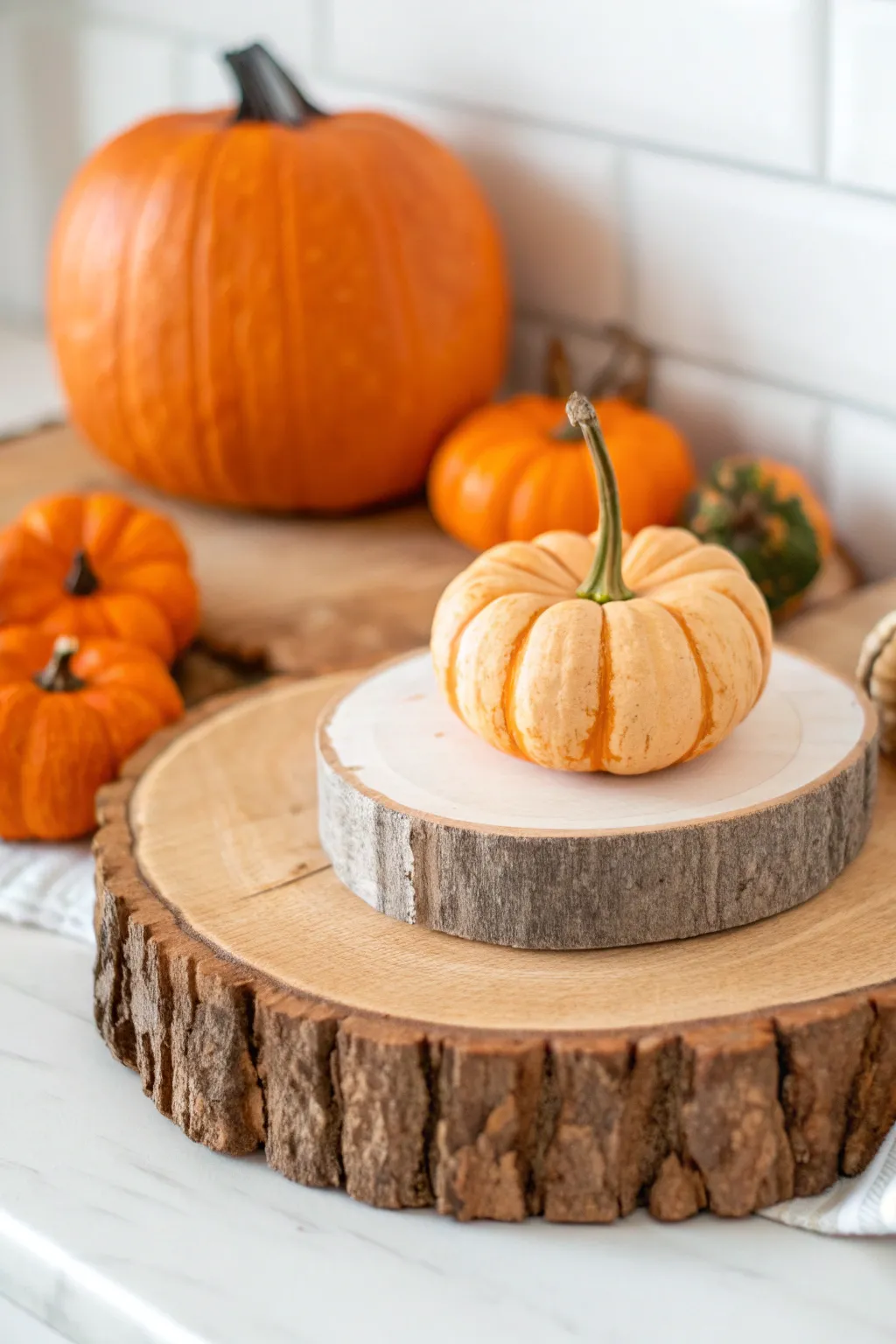 Celebrate Thanksgiving with a touch of rustic elegance. 🍂 #WoodSlicePumpkin #ThanksgivingDecor