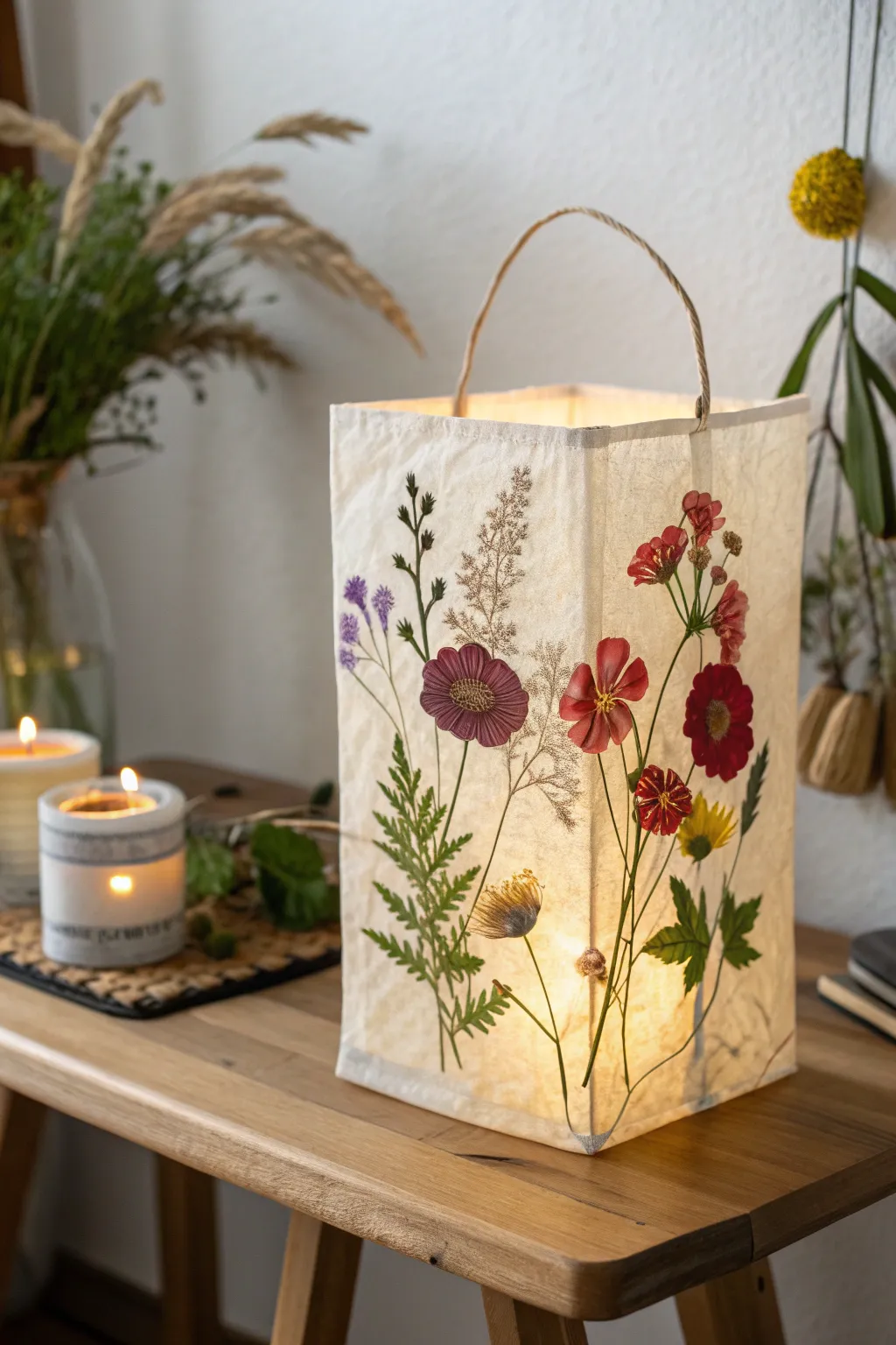 Illuminate your evenings with the enchanting glow of nature-inspired pressed flower lanterns.