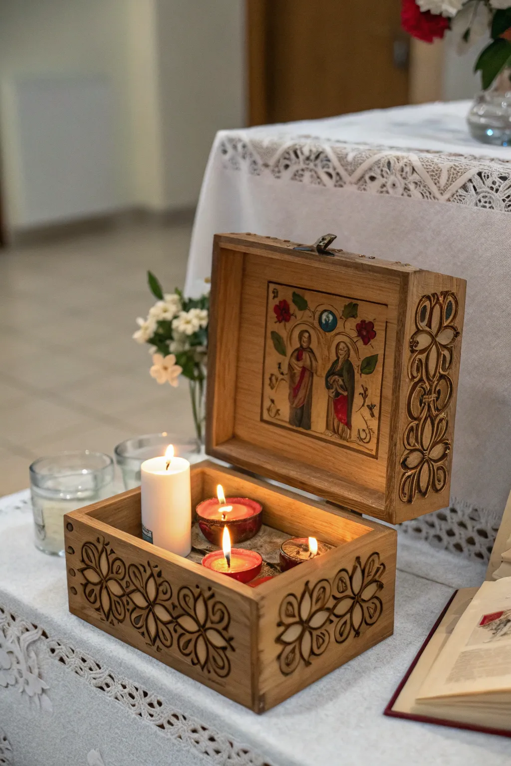 A portable altar box offers flexibility and convenience for spiritual practice.