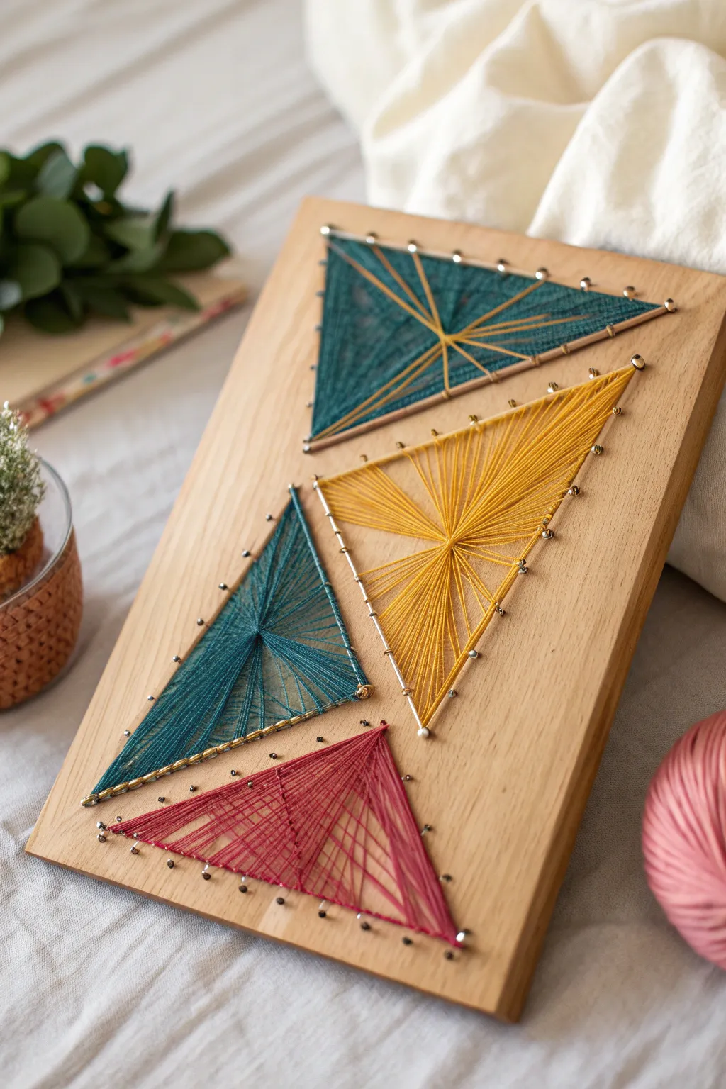 Discover the beauty of simplicity with vibrant geometric string art. Perfect for adding a touch of creativity to any space!