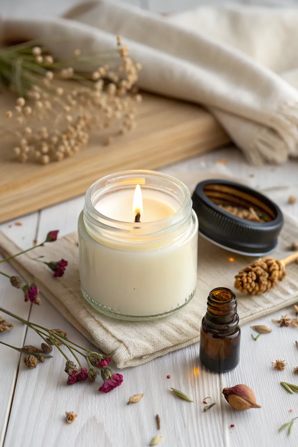 Illuminate your space with the warm glow of handcrafted scented soy candles, perfect for a cozy, personalized touch.
