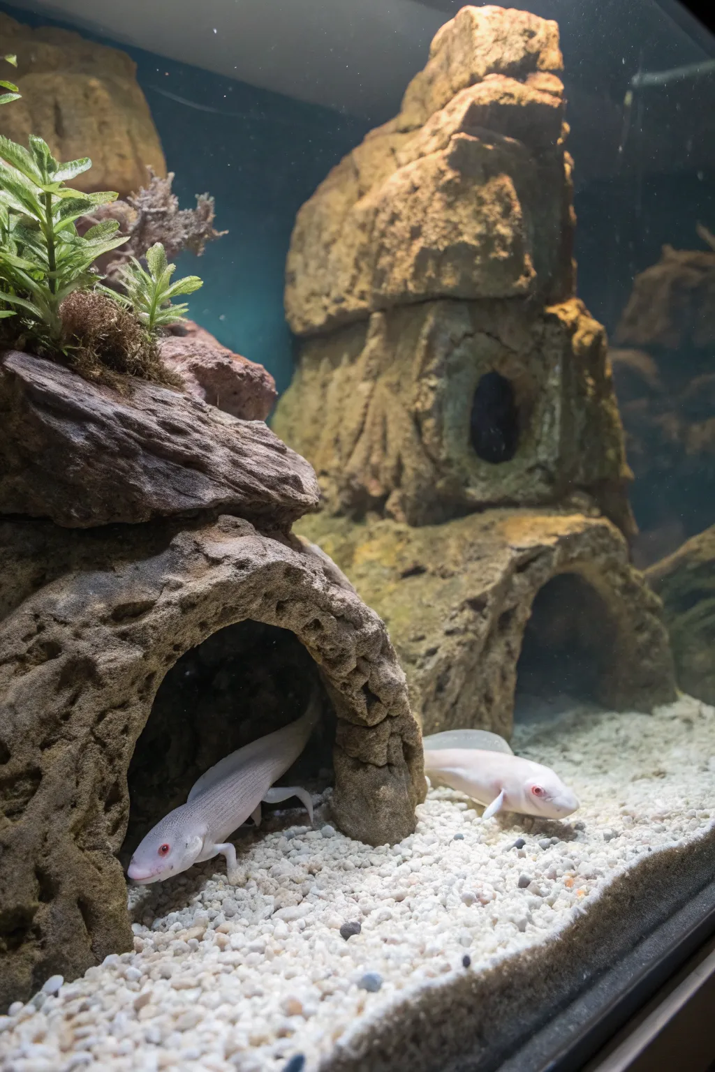 Caves provide essential privacy and security for shy axolotls.