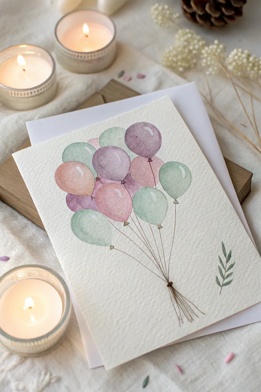 Add a whimsical touch to your baby girl card with magical watercolor balloons. 🎈✨