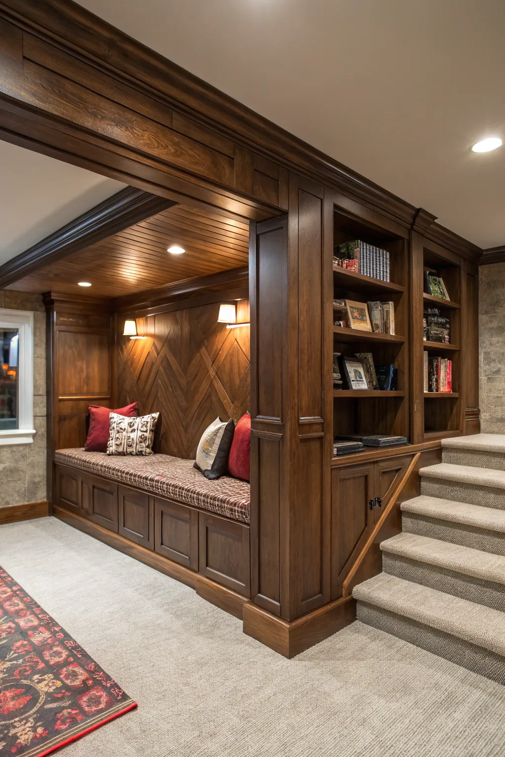 Elevate your basement design with seamless soffit craftsmanship.
