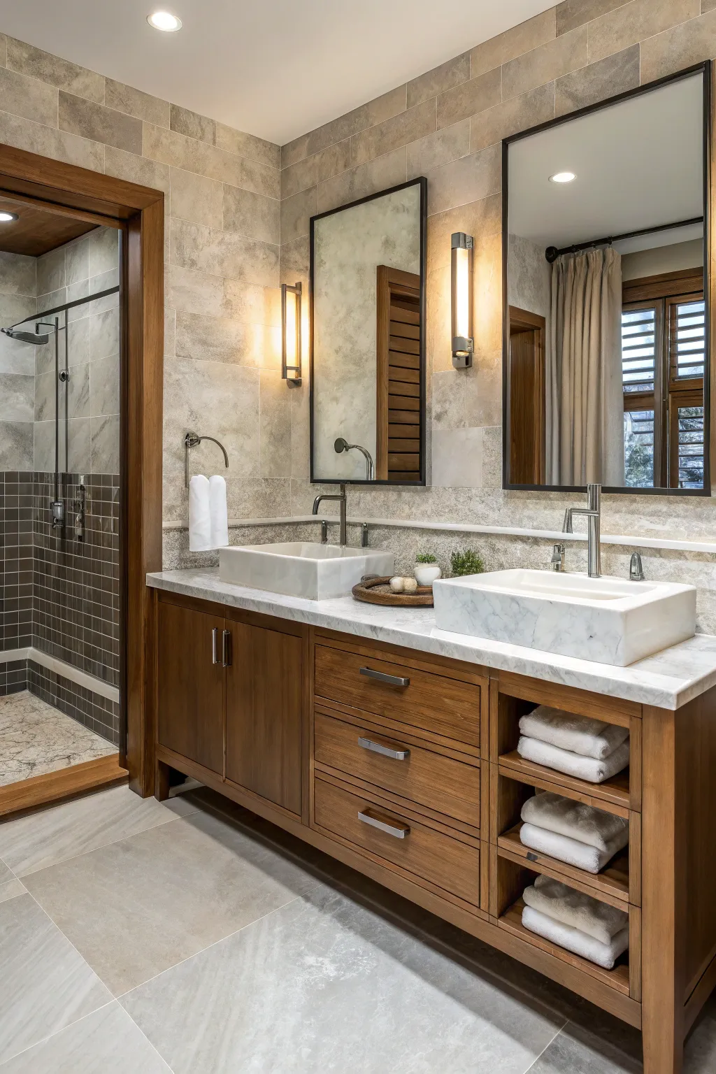 Bathroom featuring a mix of materials for aesthetic appeal.