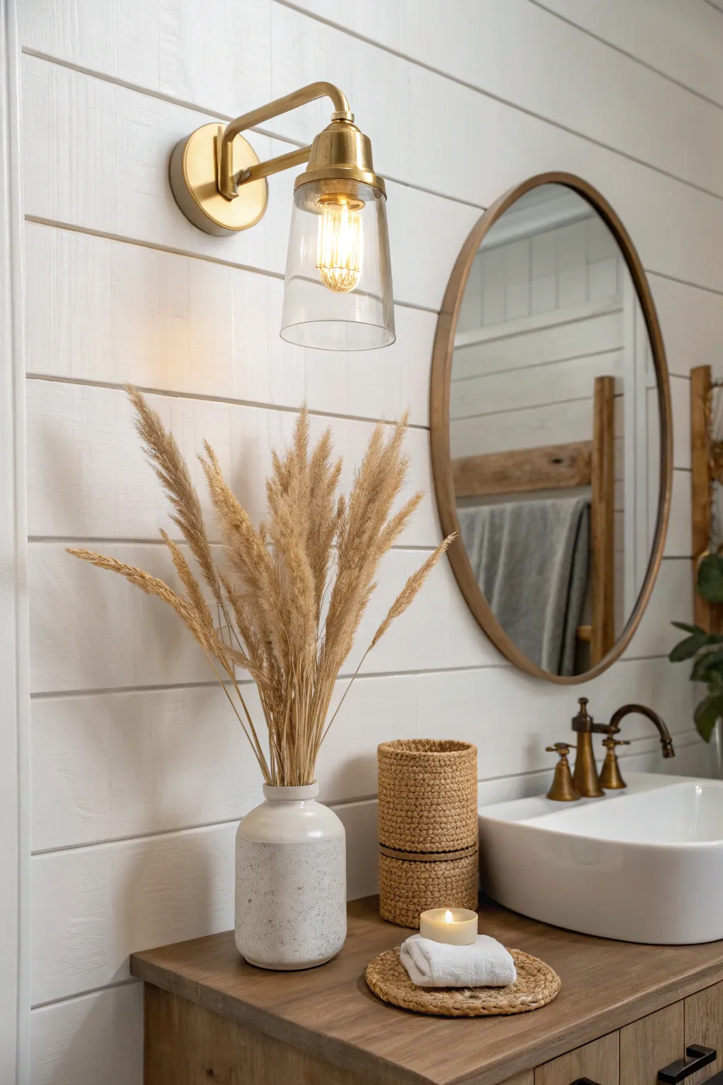 Brighten your space with the warm glow of brushed brass. Transform your bathroom into a serene sanctuary.