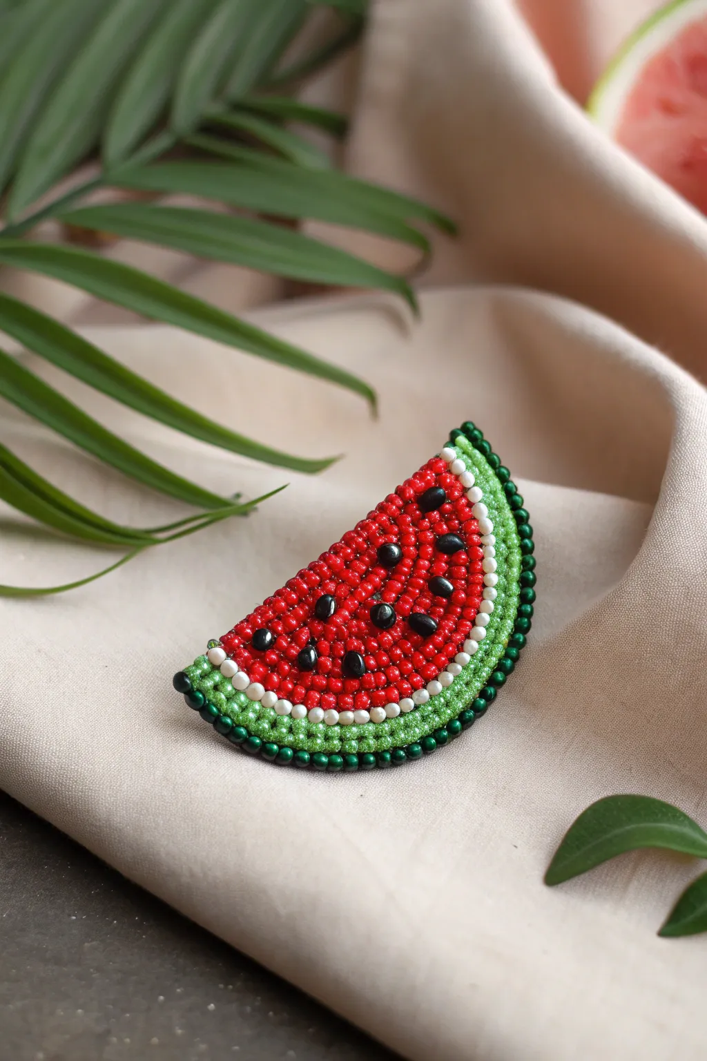 Add a splash of summer with this charming handcrafted watermelon brooch.