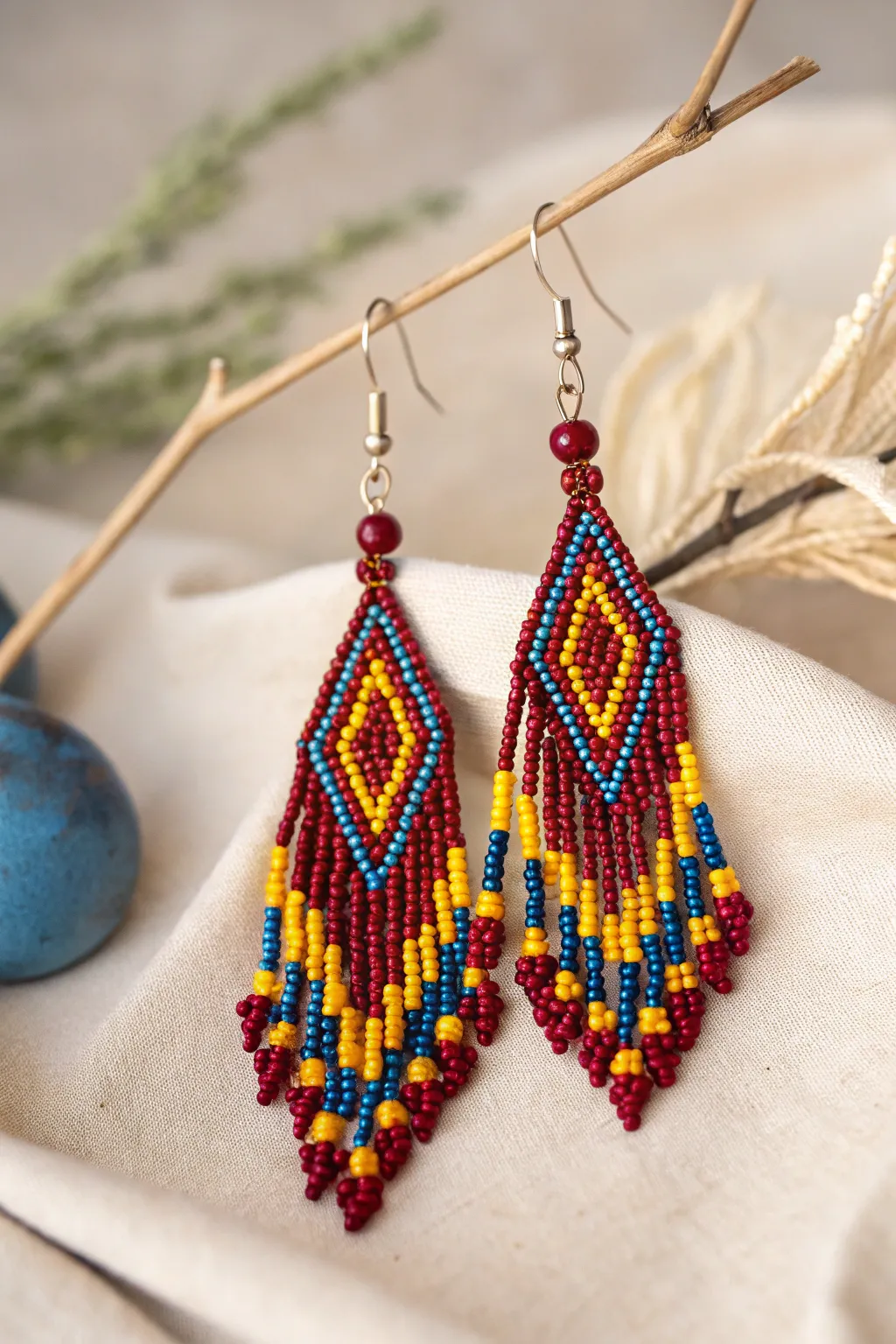 Embrace the vibrant allure of tribal-inspired elegance with these stunning beaded earrings.