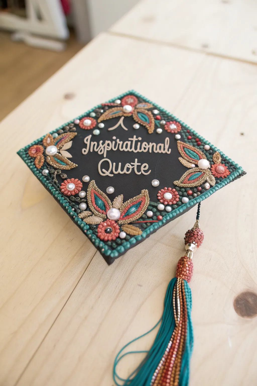 Let your cap shine with inspiring words and radiant colors, as you step into a new chapter.