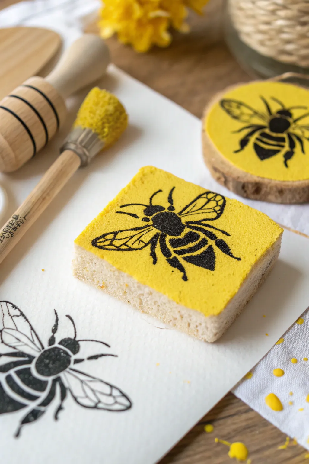 Crafting joy with simple tools: Meet the charming sponge-stamped bee!