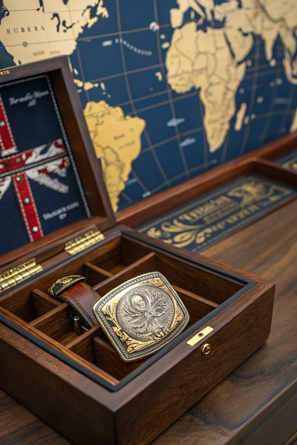 Elevate your display with a vintage map backdrop for timeless sophistication.