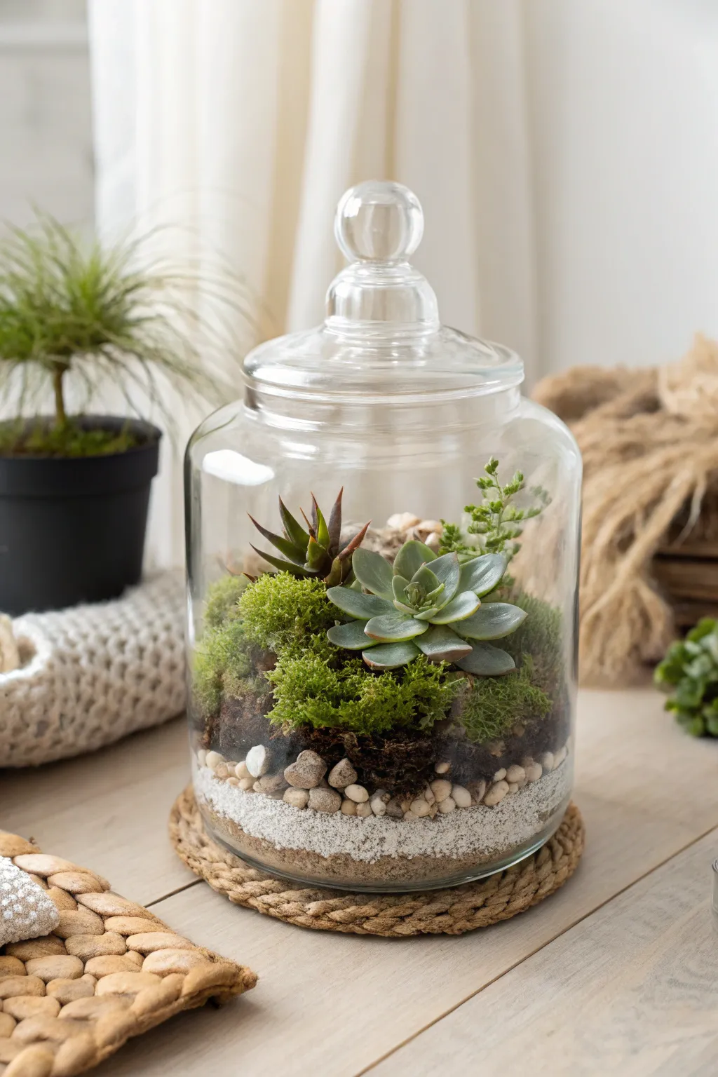 Bring a touch of nature to any space with these charming upcycled jar terrariums.