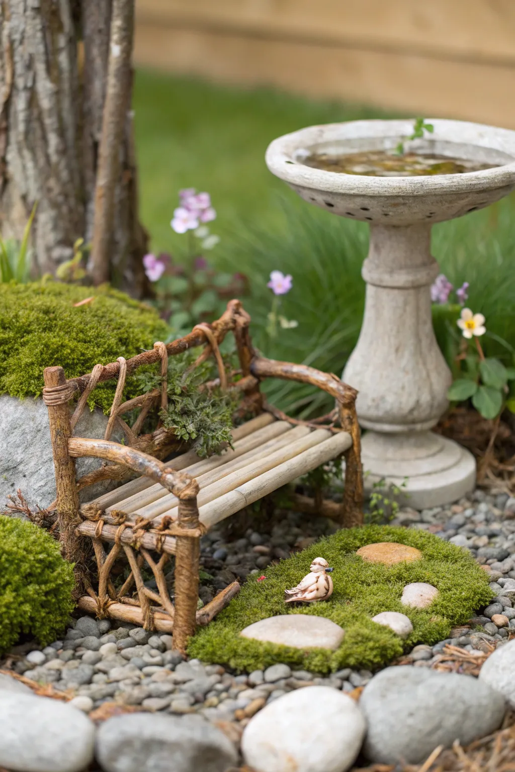 Embrace the charm of simplicity with this handcrafted miniature bench, perfect for your fairy garden.