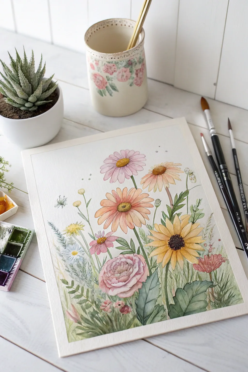 Unleash your creativity with a dreamy watercolor flower garden that brings a touch of sunshine to your day.