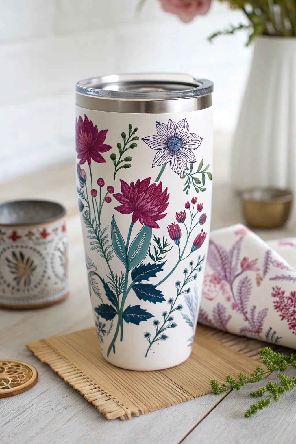 Embrace nature's beauty with a floral elegance tumbler – the perfect blend of Scandinavian minimalism and bohemian charm.
