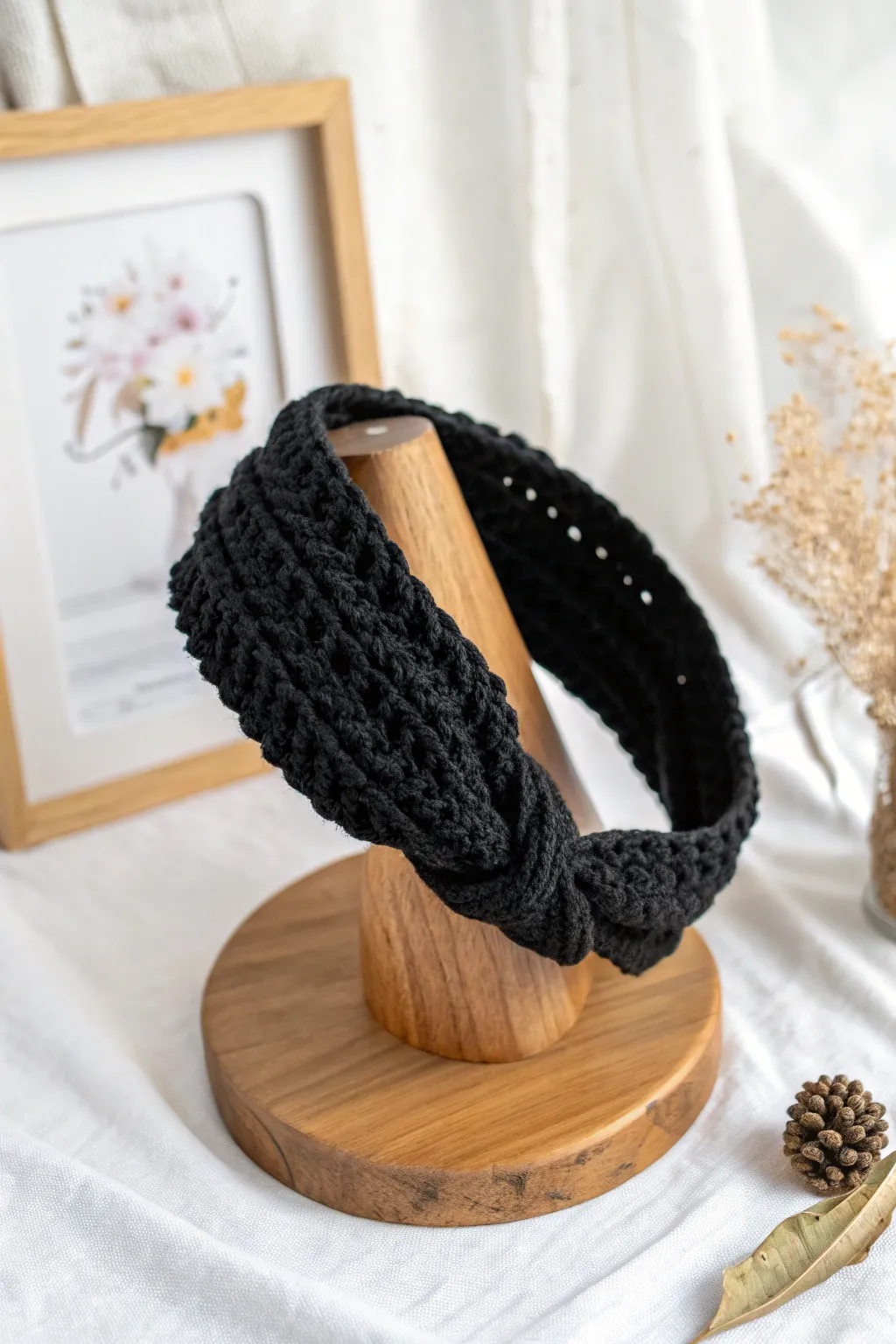 Elevate your style with a touch of elegance and simplicity. This chic black crochet headband is the perfect blend of craftsmanship and sophistication.
