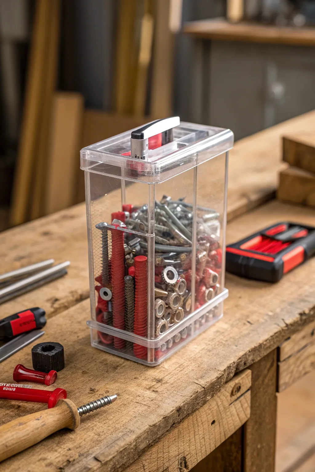 Organize your workshop with style: see your bolts at a glance with clear containers.